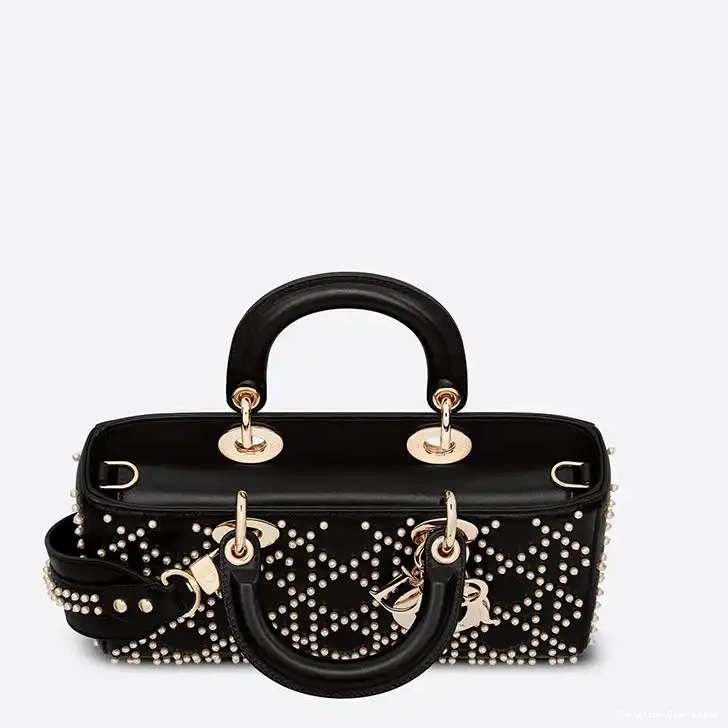 Cheap Black Lambskin Medium Cannage D-Joy Lady with Beads Bag Motif 0501 Luxury